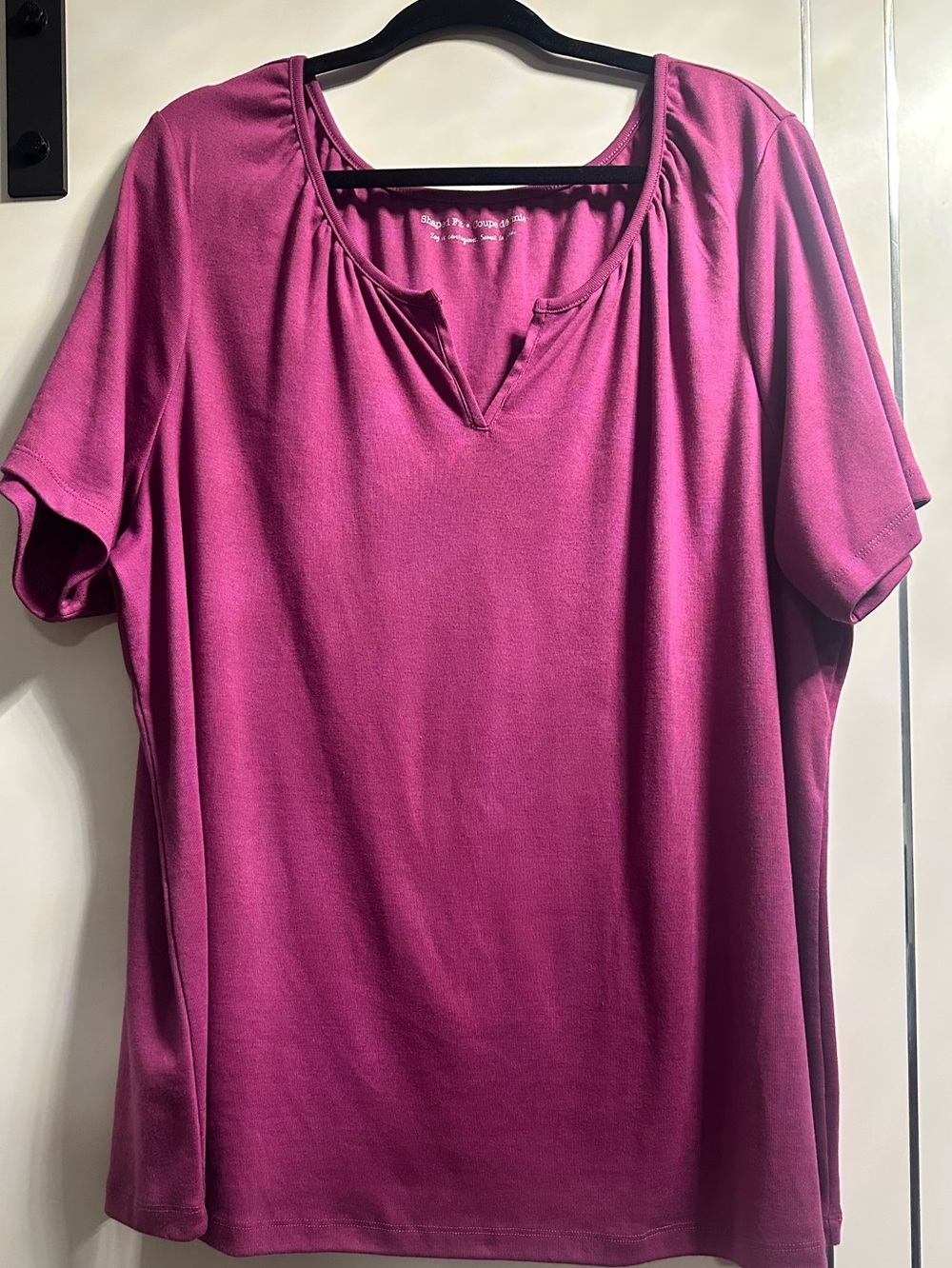 Pennington’s Shaped Fit 3X Fuchsia Short-Sleeve Notch Neck Top